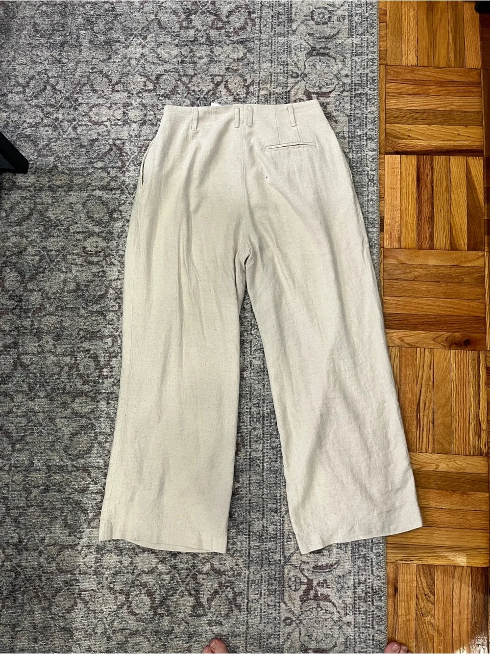 H&M Cream Wide-Leg Linen-Blend High Rise Pants